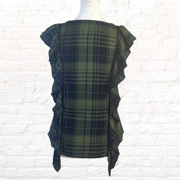 ALICE + Olivia Womens Janet Side Ruffle Blouse In Army / Black Size XS Plaid - Picture 4 of 8